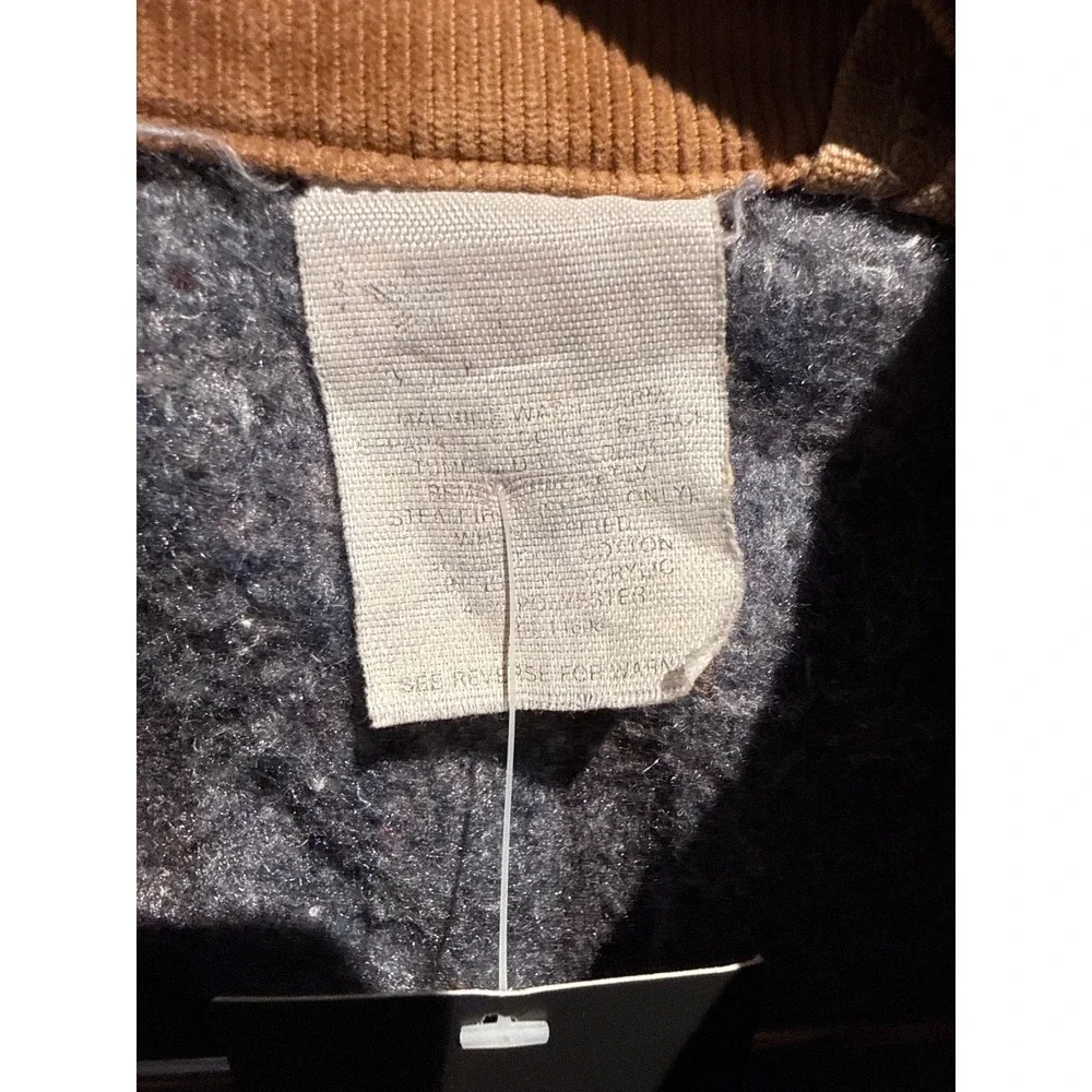 Vintage Carhartt Chore Coat Tan Duck Canvas Blanket Lined‎ Corduroy Collar Mens